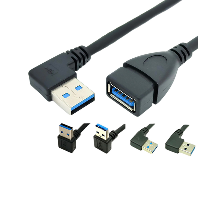 90 Graad Rechte hoek USB die Gegevenskabel met USB 3,0 Mannetje aan Vrouwelijke Adapter belasten